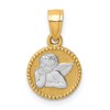10K and White Rhodium Small Polished and Textured Round Angel Pendant
