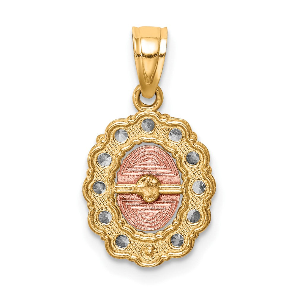 10K Two-Tone and White Rhodium CZ Oval Our Lady of Guadalupe Pendant