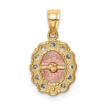 10K Two-Tone and White Rhodium CZ Oval Our Lady of Guadalupe Pendant