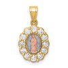 10K Two-Tone and White Rhodium CZ Oval Our Lady of Guadalupe Pendant