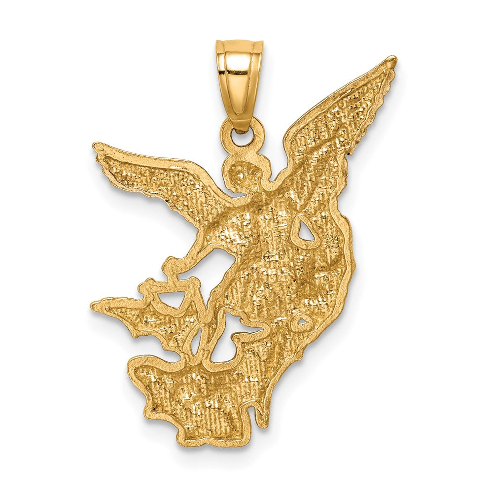 10K and White Rhodium Diamond-cut Saint Michael Pendant