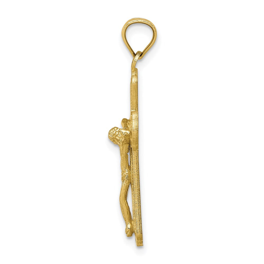 10K Polished Textured Crucifix Pendant