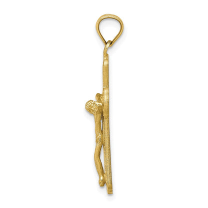 10K Polished Textured Crucifix Pendant