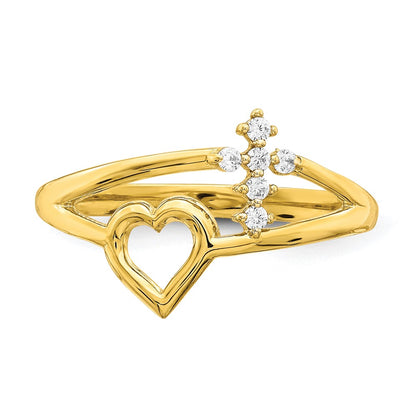 10K Heart and Cross CZ Ring