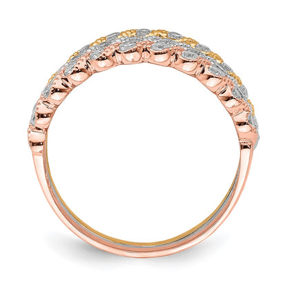 10K Tri-color Set of Three Stackable Clear CZ Rings
