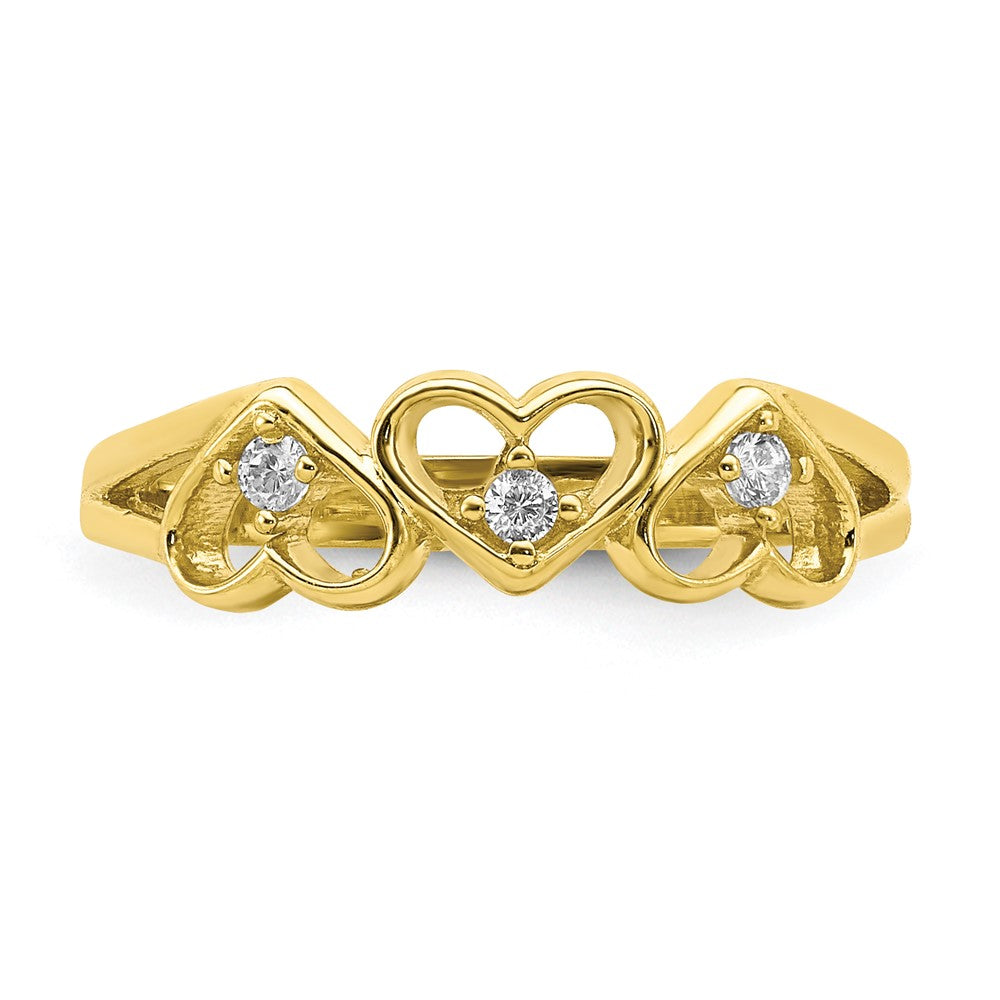 10K CZ 3-Heart Size 2.5 Baby Ring