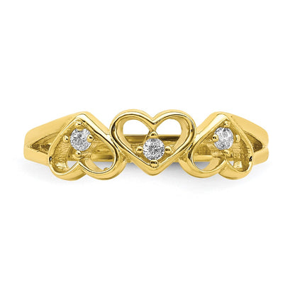 10K CZ 3-Heart Size 2.5 Baby Ring