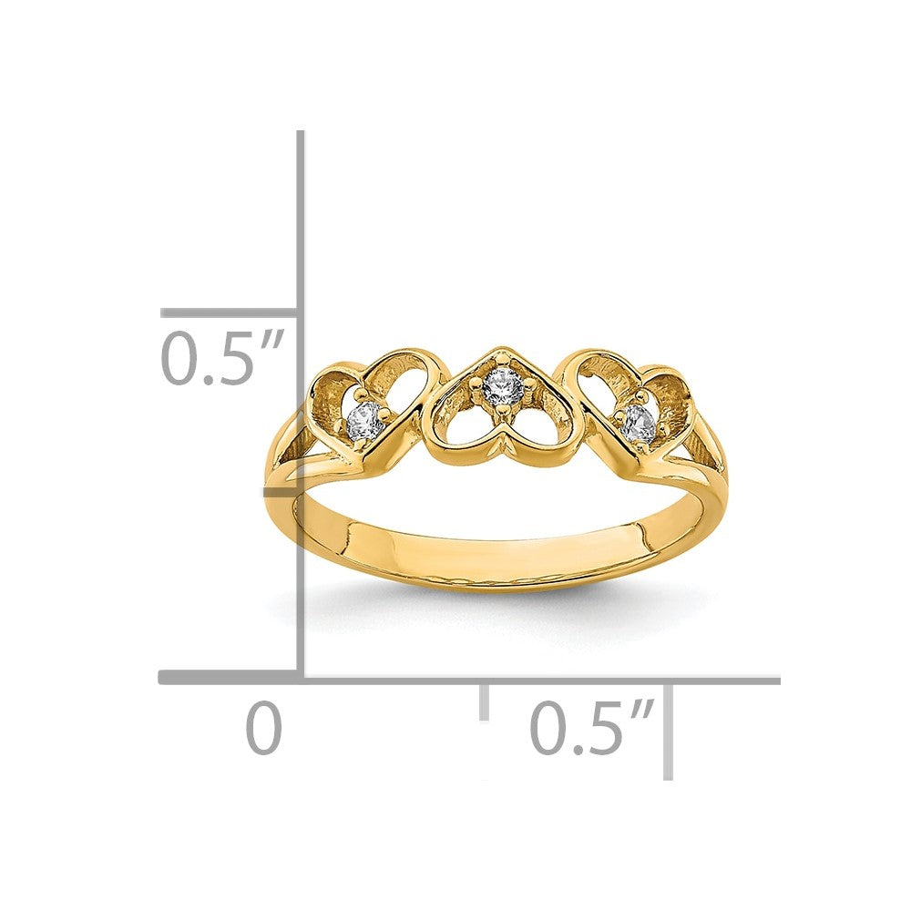 10K CZ 3-Heart Size 2.5 Baby Ring