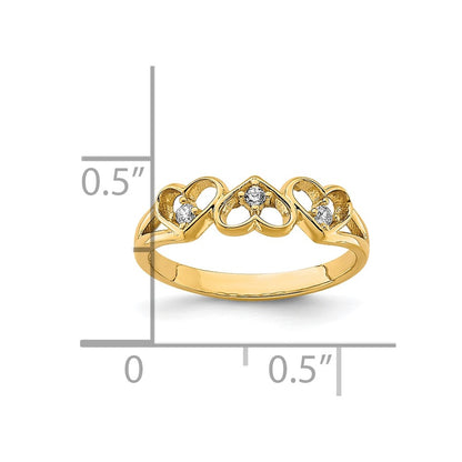 10K CZ 3-Heart Size 2.5 Baby Ring
