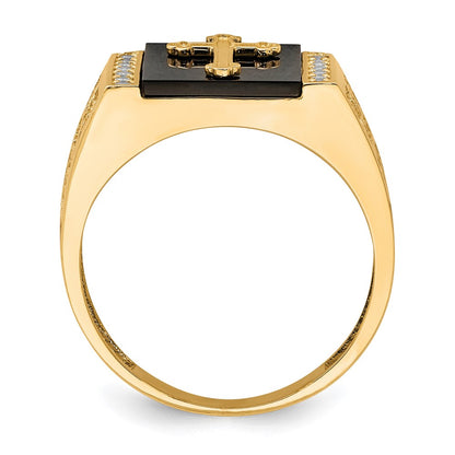 IB Goodman 10K Mens CZ and Cross Square Onyx Ring