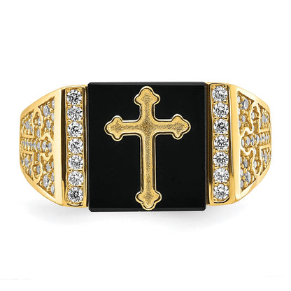 IB Goodman 10K Mens CZ and Cross Square Onyx Ring