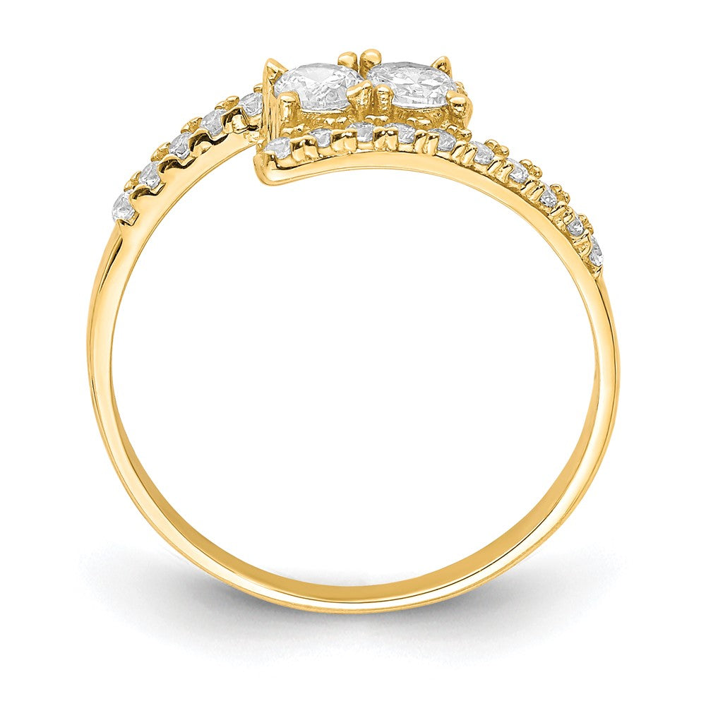 10K 2-Stone Clear CZ Fancy Bypass Ring