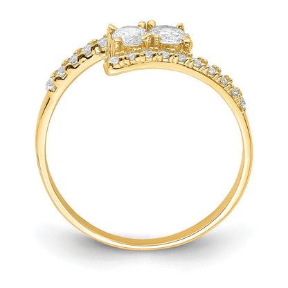 10K 2-Stone Clear CZ Fancy Bypass Ring