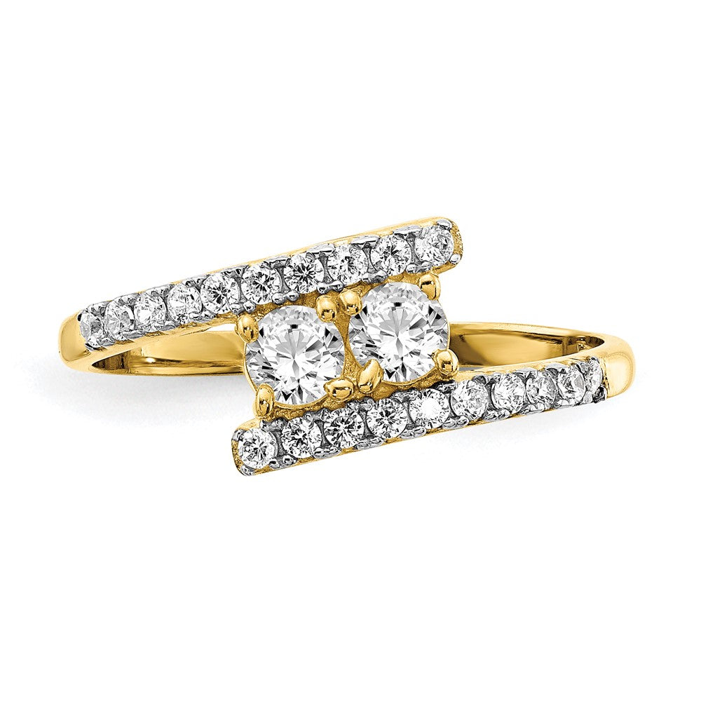 10K 2-Stone Clear CZ Fancy Bypass Ring