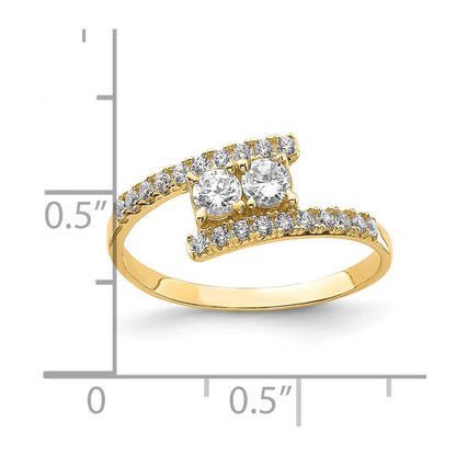 10K 2-Stone Clear CZ Fancy Bypass Ring