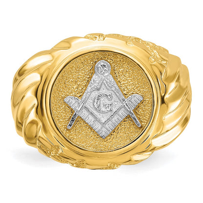 IB Goodman 10k Two-tone Mens Polished and Textured Masonic Ring