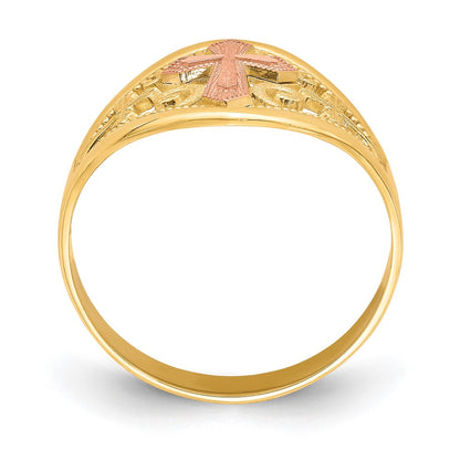 10K Two-Tone Filigree Cross Ring