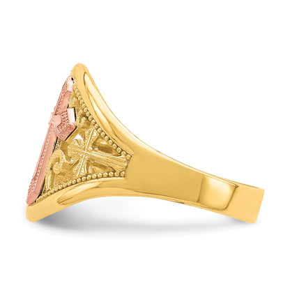 10K Two-Tone Filigree Cross Ring