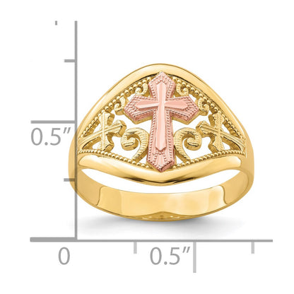 10K Two-Tone Filigree Cross Ring