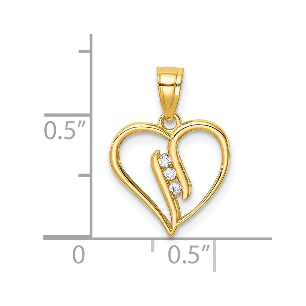 10K 3-Stone CZ Heart Pendant