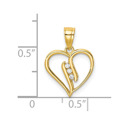 10K 3-Stone CZ Heart Pendant