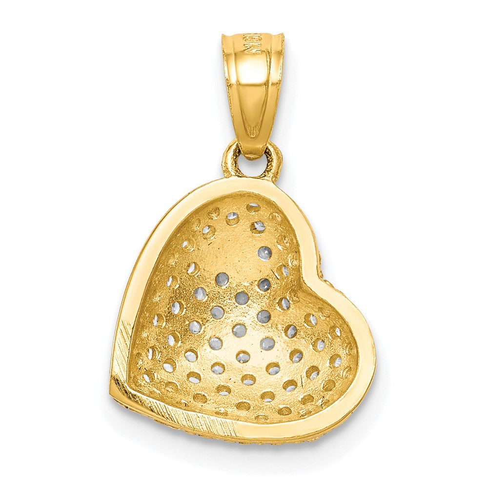 10K CZ Micro-Pave Small Falling Heart Pendant