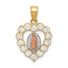 10K Two-Tone and White Rhodium CZ Our Lady of Guadalupe Heart Pendant