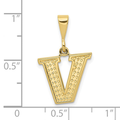 10k Textured Initial V Pendant