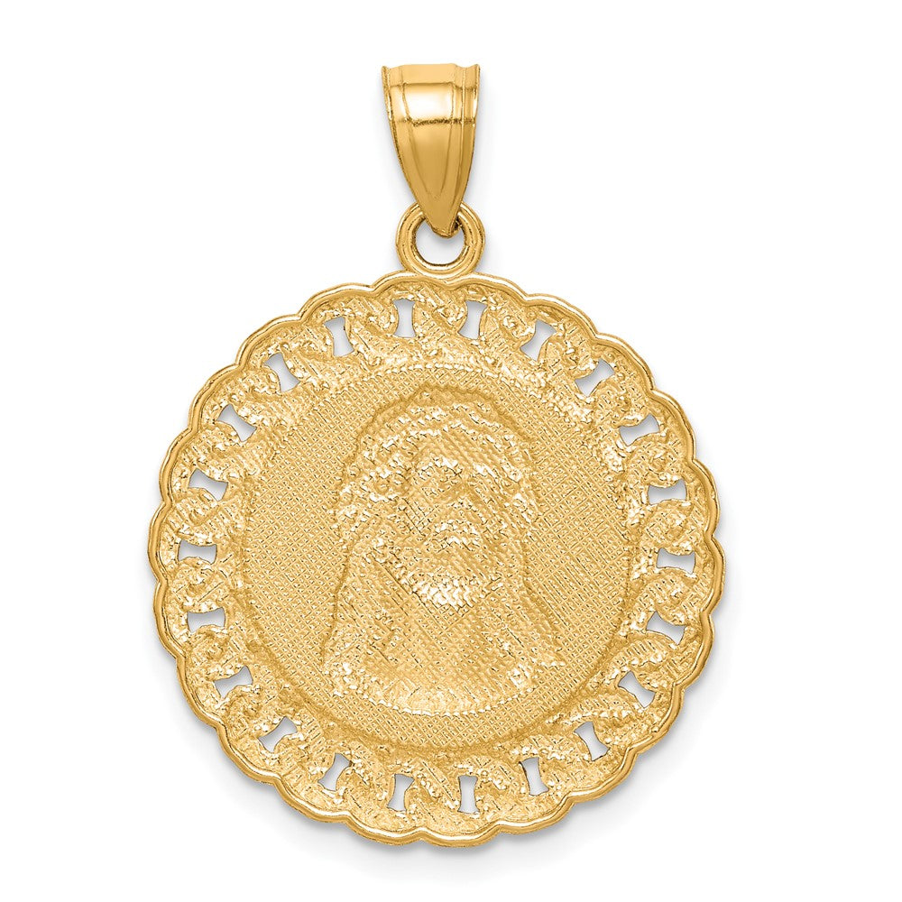 10K and White Rhodium Diamond-cut Jesus Face Pendant