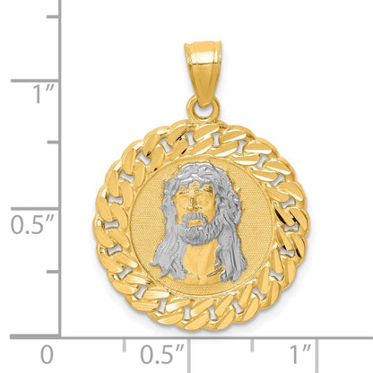 10K and White Rhodium Diamond-cut Jesus Face Pendant