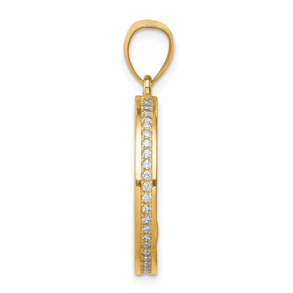 10K and White Rhodium CZ Channel Edge Pave Jesus Face Medal Pendant