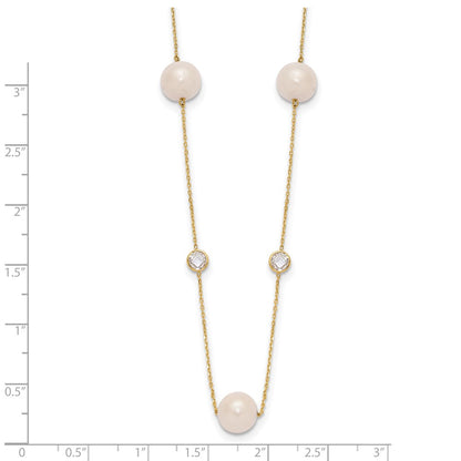 10K Bezel-set CZ and 7-8mm White Semi-Round Freshwater Cultured Pearl 7-Station 20 inch Necklace