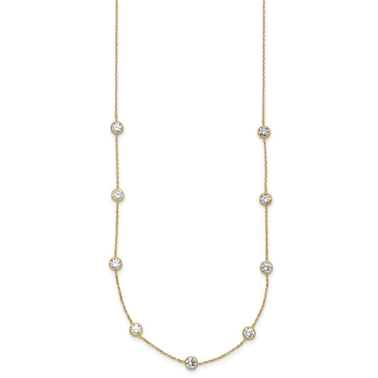 10K Polished Bezel-set Round CZ 7-Station 18 inch Necklace