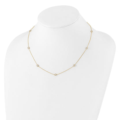 10K Polished Bezel-set Round CZ 7-Station 18 inch Necklace