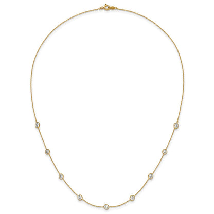 10K Polished Bezel-set Round CZ 7-Station 18 inch Necklace