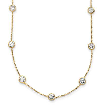10K Polished Bezel-set Round CZ 7-Station 18 inch Necklace