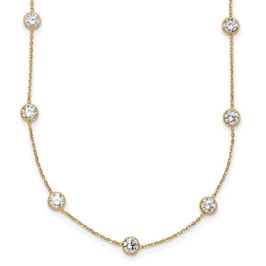 10K Polished CZ 7 Station Necklace