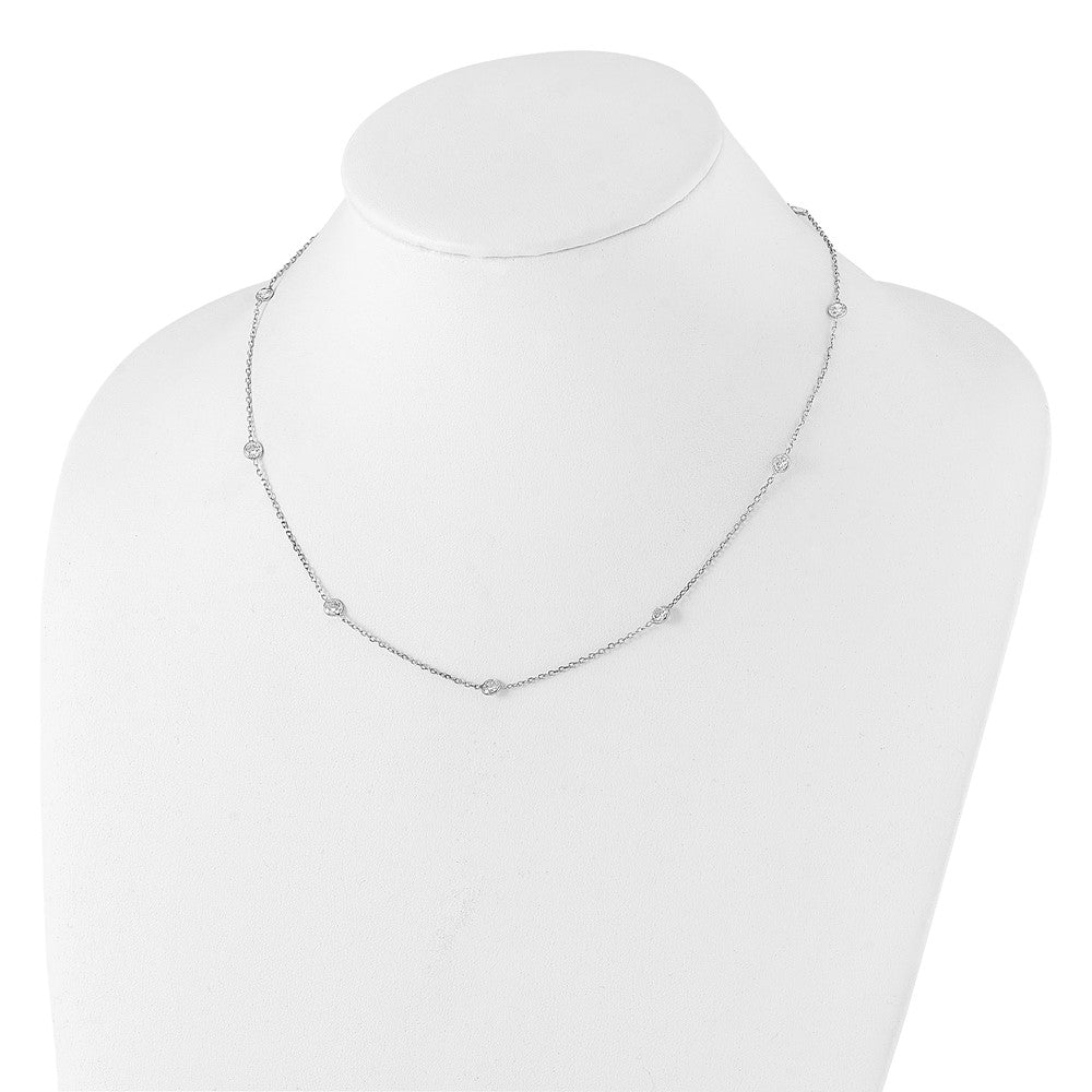 10K White Gold Polished Bezel-set Round CZ 9-Station 18 inch Necklace