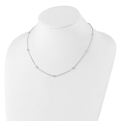 10K White Gold Polished Bezel-set Round CZ 9-Station 18 inch Necklace