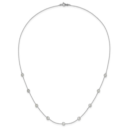 10K White Gold Polished Bezel-set Round CZ 9-Station 18 inch Necklace