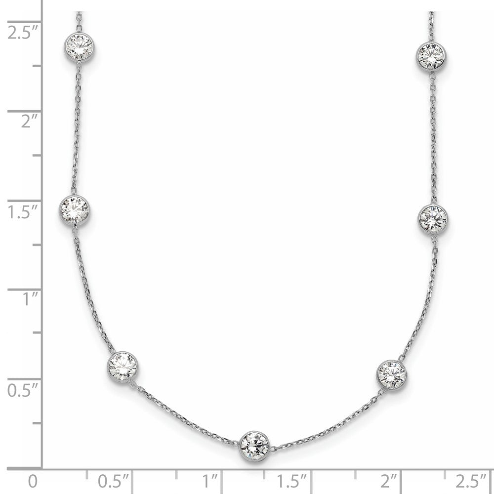 10K White Gold Polished Bezel-set Round CZ 9-Station 18 inch Necklace