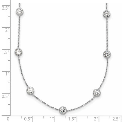 10K White Gold Polished Bezel-set Round CZ 9-Station 18 inch Necklace