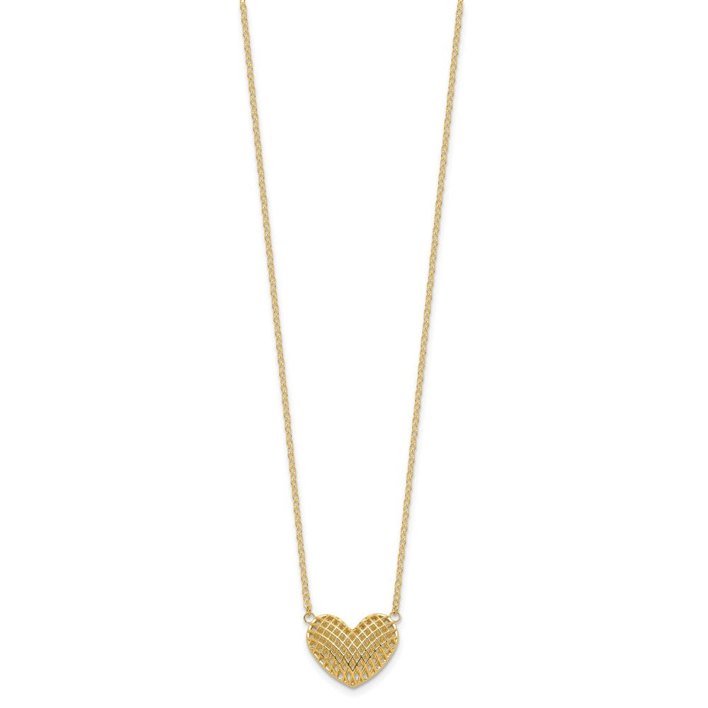 10k Polished Hollow 3-D Basketweave Heart 18 inch Necklace