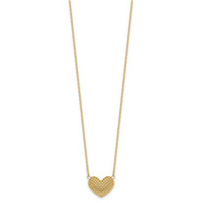 10k Polished Hollow 3-D Basketweave Heart 18 inch Necklace