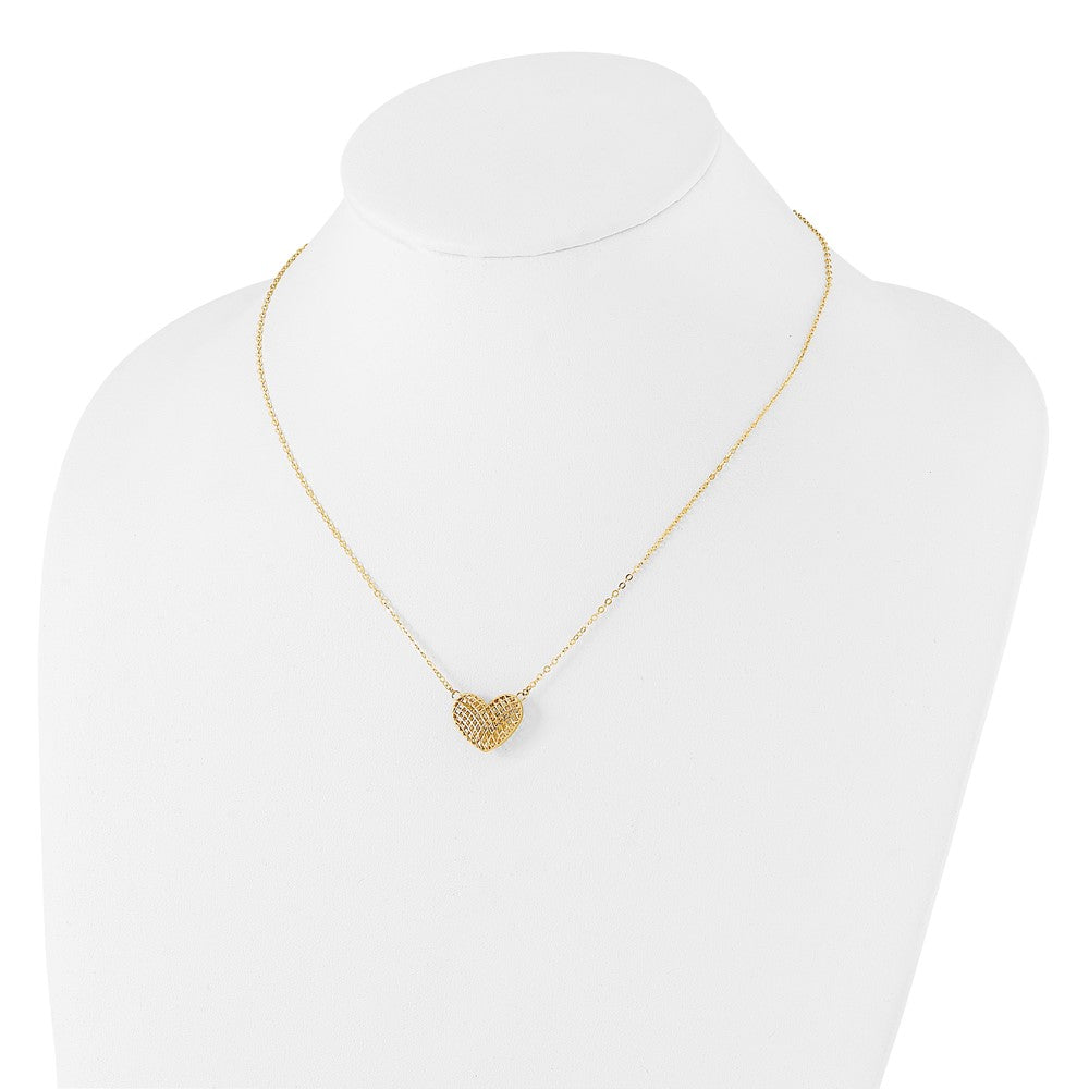 10k Polished Hollow 3-D Basketweave Heart 18 inch Necklace