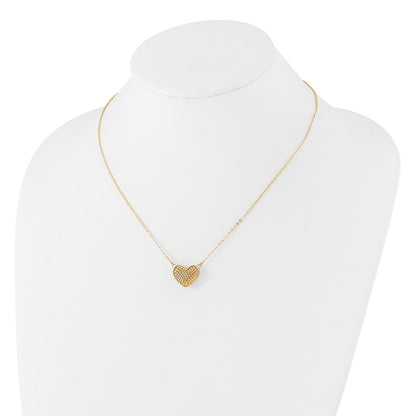 10k Polished Hollow 3-D Basketweave Heart 18 inch Necklace