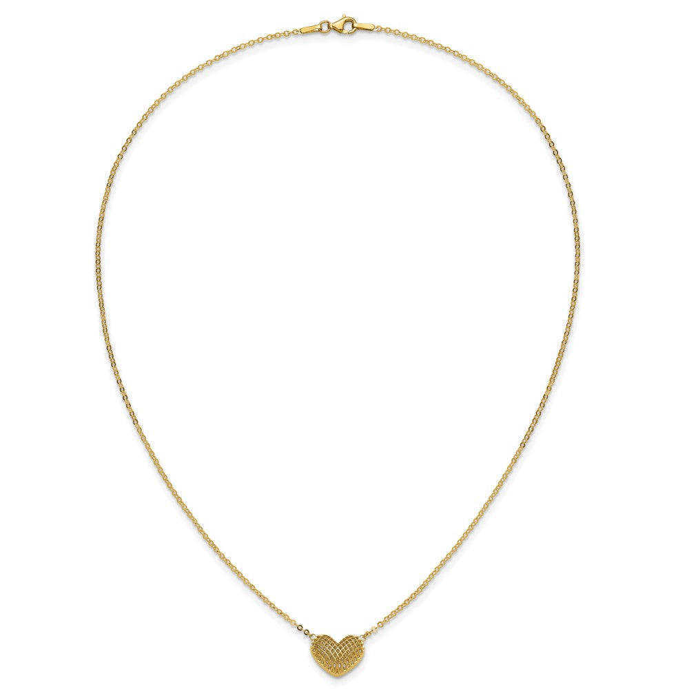 10k Polished Hollow 3-D Basketweave Heart 18 inch Necklace