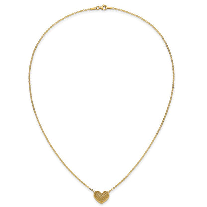 10k Polished Hollow 3-D Basketweave Heart 18 inch Necklace