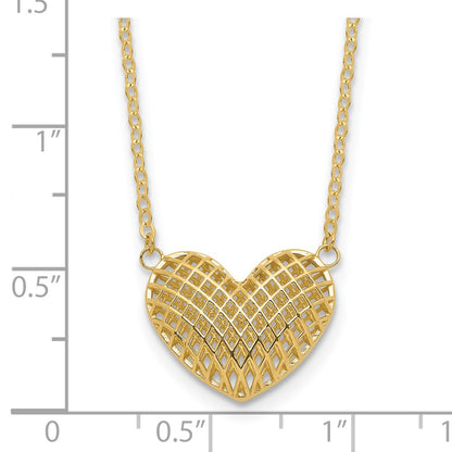 10k Polished Hollow 3-D Basketweave Heart 18 inch Necklace