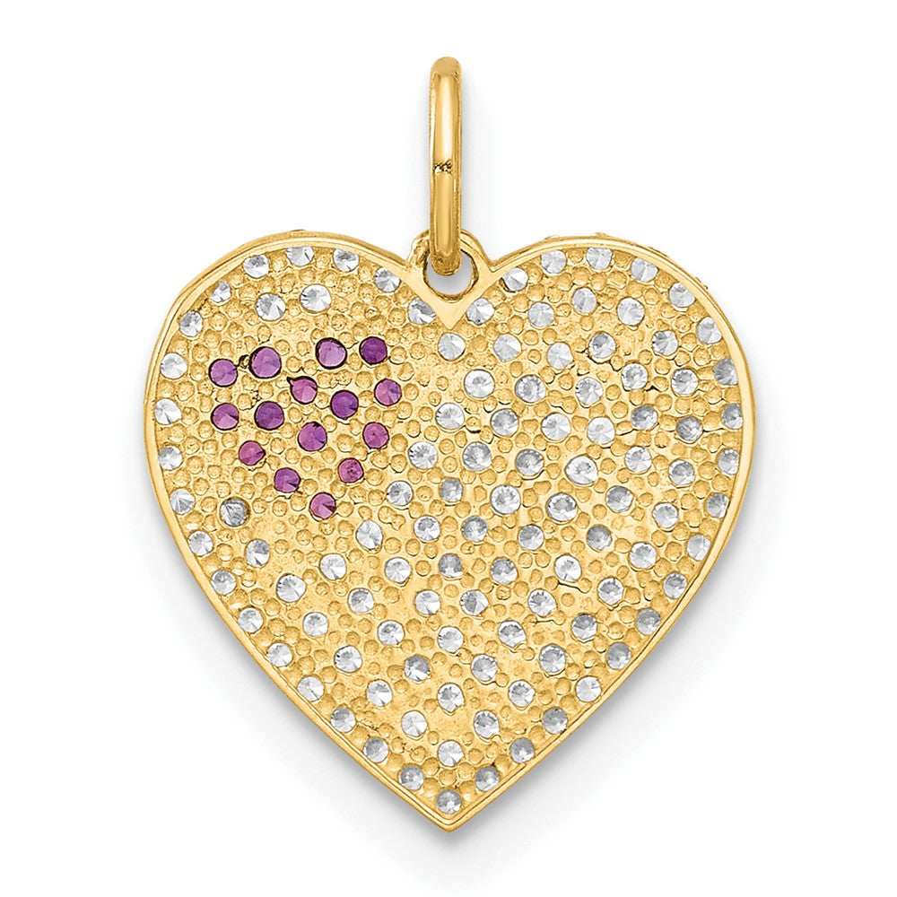10K Polished Micro-Pave Clear and Red CZ Heart Charm